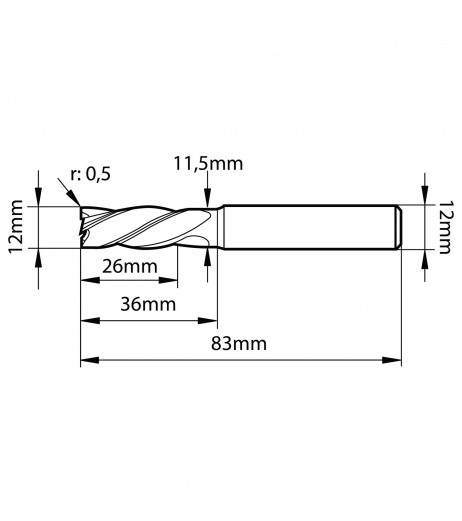 12mm 4πτερο Κονδύλι καρβιδίου με ράδιο 0,5mm TJR 320120050