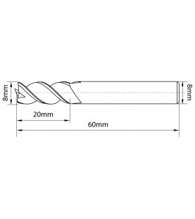 8mm 3πτερο Κονδύλι καρβιδίου για αλουμίνιο TJR 450080000