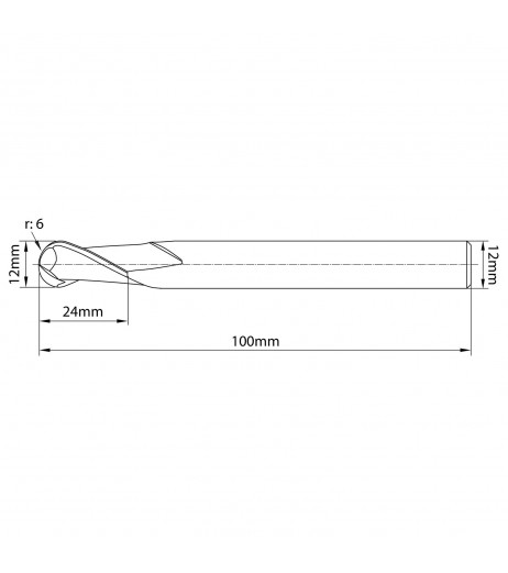 12mm Ball nose Κονδύλι καρβιδίου για αλουμίνιο με επικάλυψη DLC - Μακρύ TJR 62081202400