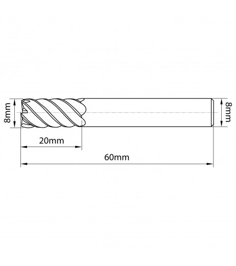 8mm Κονδύλι καρβιδίου 4πτερο με επικάλυψη AlTiN+ TJR 64050802000