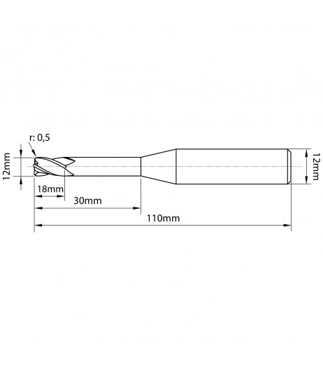12mm Carbide mill (4-fluted) with 0,5mm corner radius and R-PRO coating TJR 64151230R05