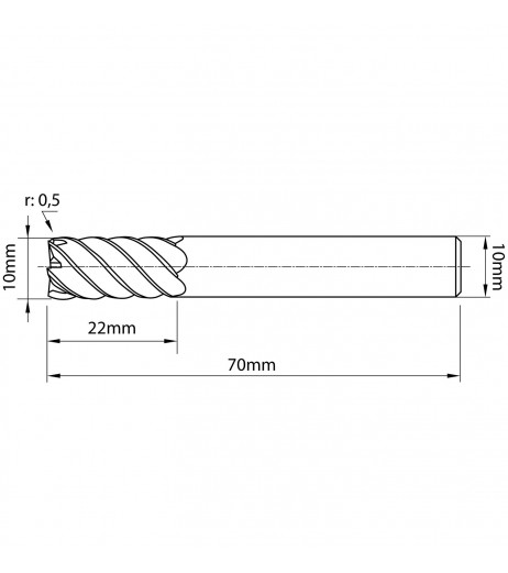 10mm 6πτερο Κονδύλι καρβιδίου με ράδιο 0,5mm και επικάλυψη R-PRO TJR 66151022R05