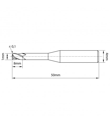 1x8mm 4πτερο Κονδύλι καρβιδίου με ράδιο 0,1mm TJR 693100108