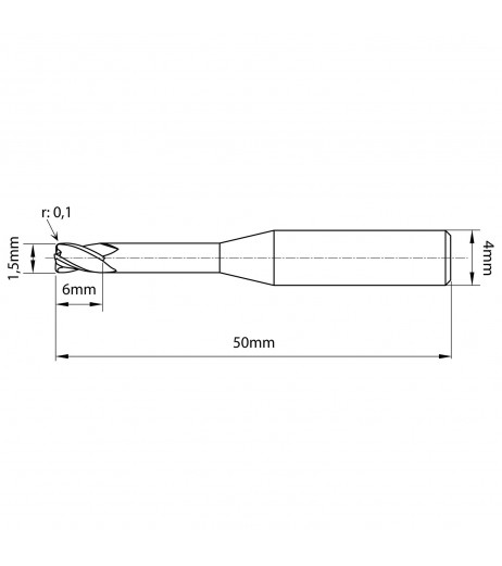 1,5x6mm 4πτερο Κονδύλι καρβιδίου με ράδιο 0,1mm TJR 693150106